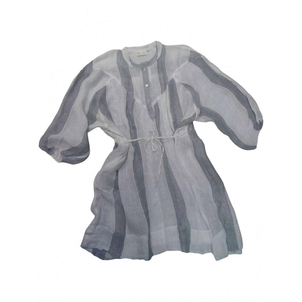 NEW PAPERLACE linen shirt dress in grey stripe